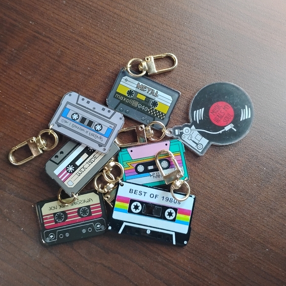 Cassette Tape & Record Keychains/Bag Charms - Picture 1 of 12